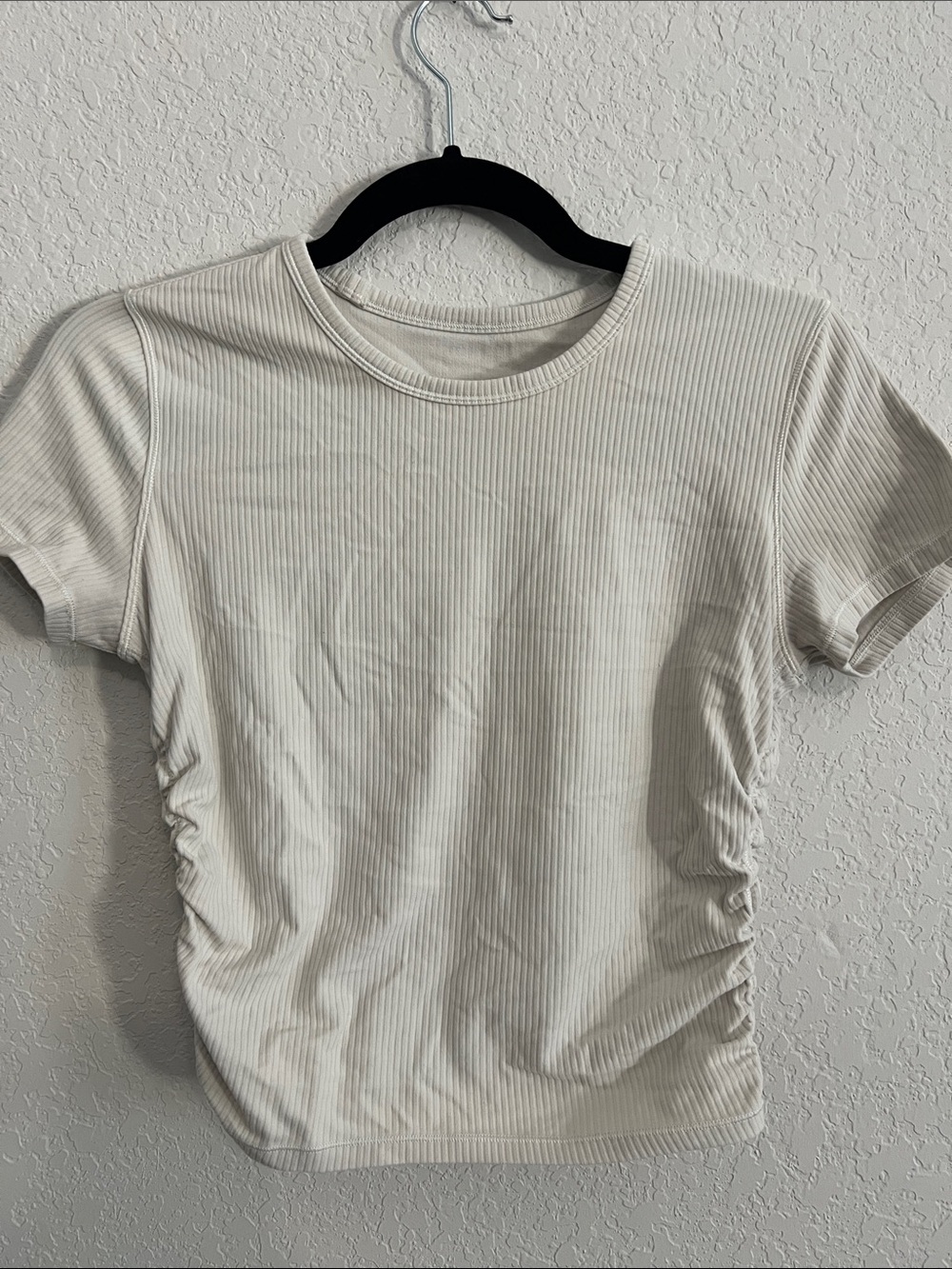 lululemon athletica Cream Ribbed Short Sleeve Tee with Side Ruching
